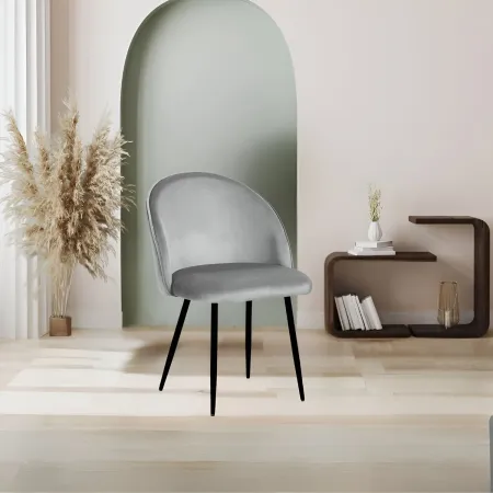 Set 4 Sedie in Velluto Grigio 47x57x78 cm Gambe in Metallo Nero