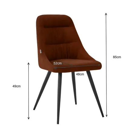 Set 2 Sedie Imbottite in Tessuto Ruggine Gambe in Metallo Nero