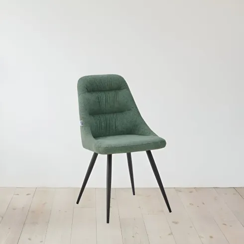 Set 2 Sedie Imbottite in Tessuto Verde Gambe in Metallo Nero