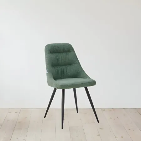 Set 2 Sedie Imbottite in Tessuto Verde Gambe in Metallo Nero