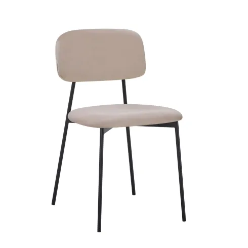 Set 4 Sedie in Vellutino Beige 44x49x78 cm Struttura in Metallo Nero