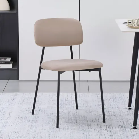 Set 4 Sedie in Vellutino Beige 44x49x78 cm Struttura in Metallo Nero