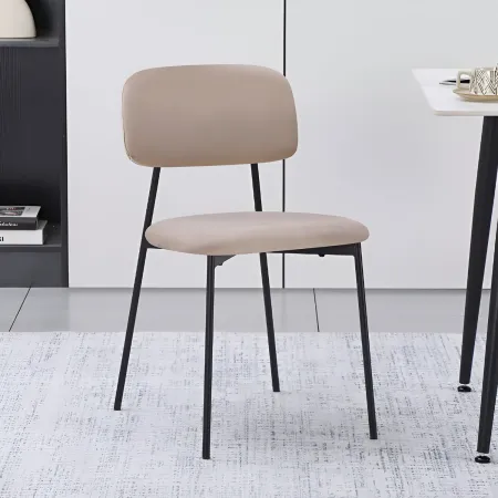 Set 4 Sedie in Vellutino Beige 44x49x78 cm Struttura in Metallo Nero