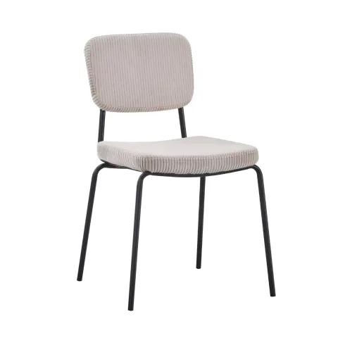 Set 4 Sedie in Tessuto Beige 44x55x83 cm Struttura Metallo Nero