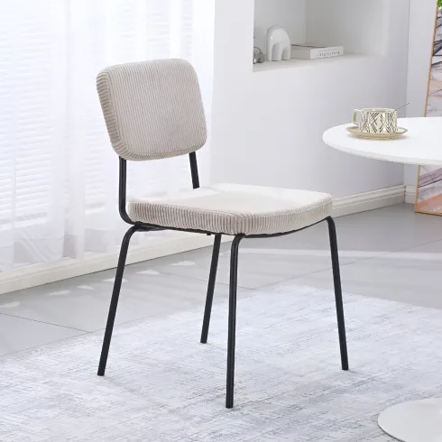 Set 4 Sedie in Tessuto Beige 44x55x83 cm Struttura Metallo Nero