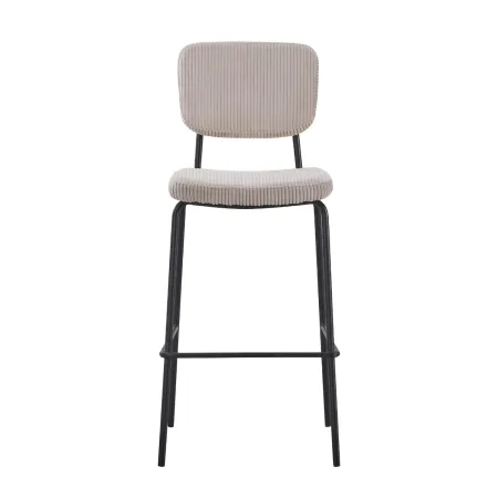 Sgabello Imbottito in Tessuto a Coste Beige Struttura in Metallo Nero