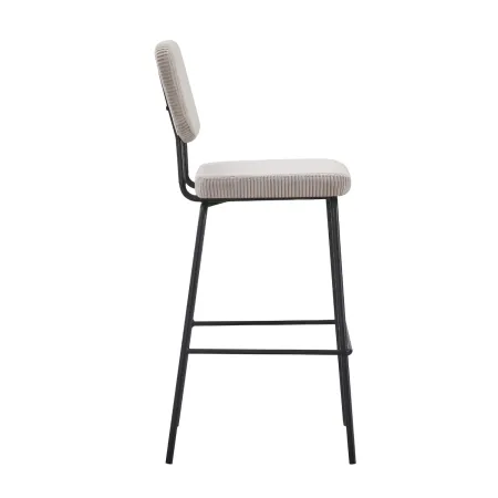 Sgabello Imbottito in Tessuto a Coste Beige Struttura in Metallo Nero