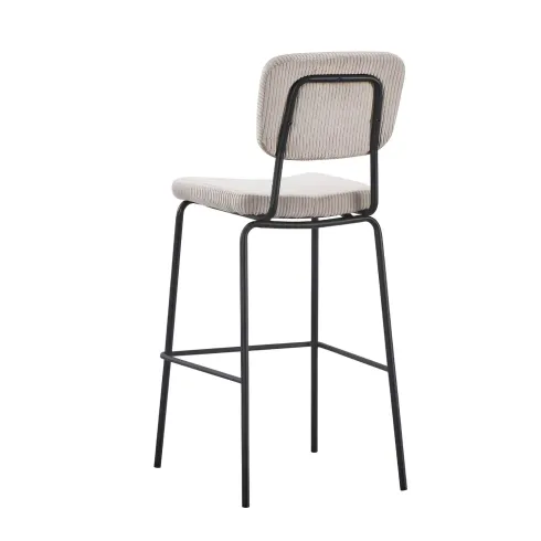 Sgabello Imbottito in Tessuto a Coste Beige Struttura in Metallo Nero