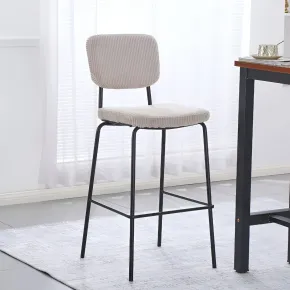 Sgabello Imbottito in Tessuto a Coste Beige Struttura in Metallo Nero 2