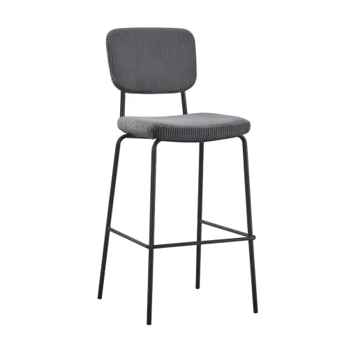 Sgabello Imbottito in Tessuto Grigio Scuro Struttura in Metallo Nero