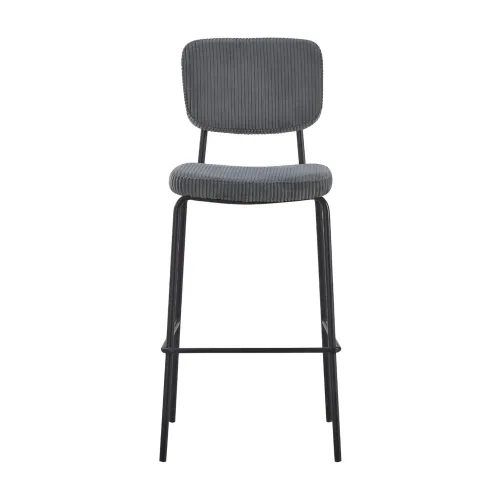 Sgabello Imbottito in Tessuto Grigio Scuro Struttura in Metallo Nero
