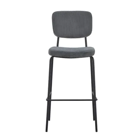 Sgabello Imbottito in Tessuto Grigio Scuro Struttura in Metallo Nero
