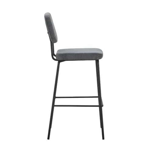 Sgabello Imbottito in Tessuto Grigio Scuro Struttura in Metallo Nero