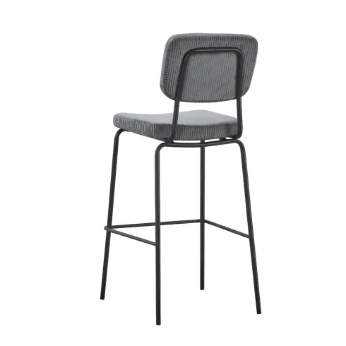 Sgabello Imbottito in Tessuto Grigio Scuro Struttura in Metallo Nero