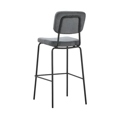 Sgabello Imbottito in Tessuto Grigio Scuro Struttura in Metallo Nero