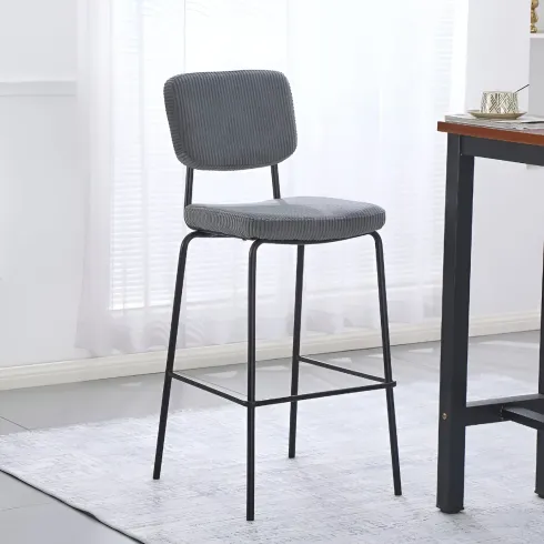 Sgabello Imbottito in Tessuto Grigio Scuro Struttura in Metallo Nero
