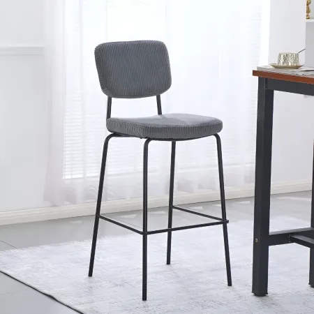 Sgabello Imbottito in Tessuto Grigio Scuro Struttura in Metallo Nero