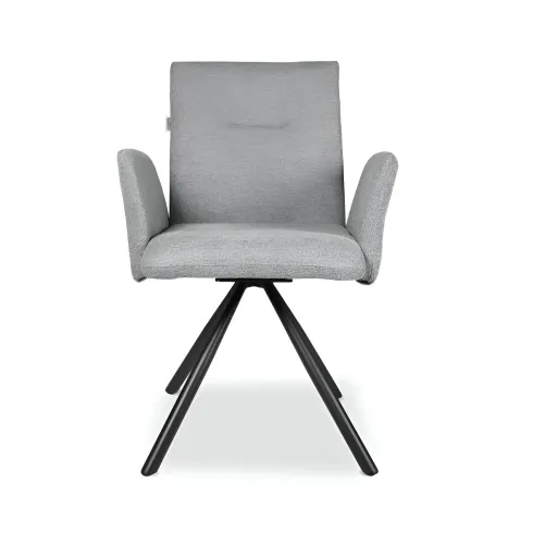 Set 2 Sedie Girevoli in Tessuto Grigio con Gambe in Metallo Nero