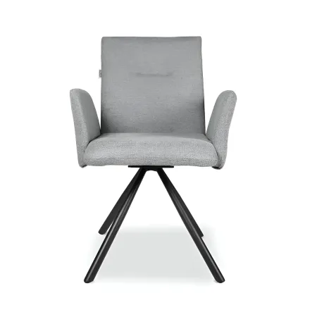 Set 2 Sedie Girevoli in Tessuto Grigio con Gambe in Metallo Nero
