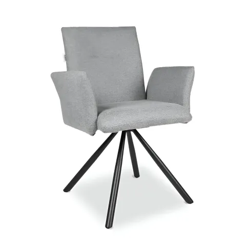 Set 2 Sedie Girevoli in Tessuto Grigio con Gambe in Metallo Nero