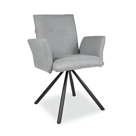 Set 2 Sedie Girevoli in Tessuto Grigio con Gambe in Metallo Nero