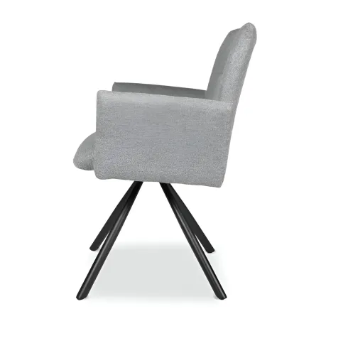 Set 2 Sedie Girevoli in Tessuto Grigio con Gambe in Metallo Nero