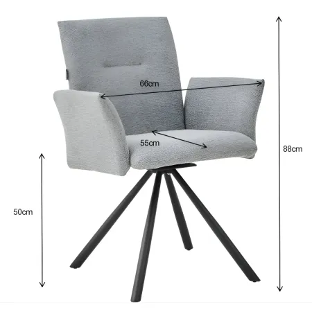 Set 2 Sedie Girevoli in Tessuto Grigio con Gambe in Metallo Nero