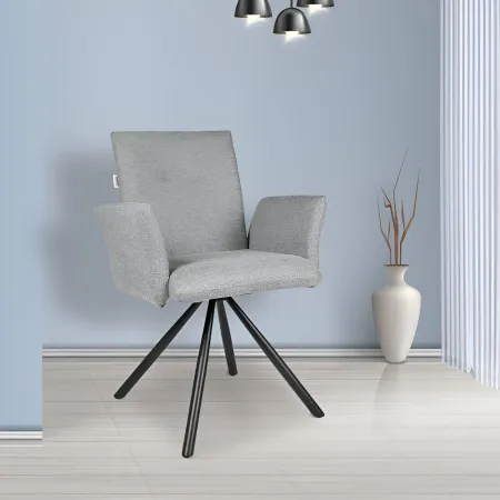 Set 2 Sedie Girevoli in Tessuto Grigio con Gambe in Metallo Nero