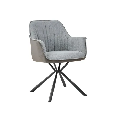Set 2 Sedie Imbottite in Tessuto Grigio Retro in Ecopelle Gambe Nere