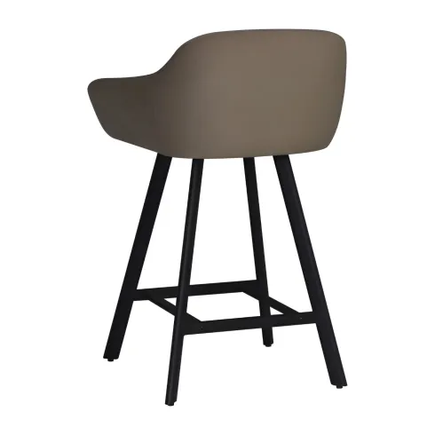 Sgabello Imbottito in Tessuto Tortora con Gambe in Metallo Nero