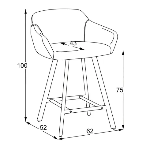 Sgabello Imbottito in Tessuto Tortora con Gambe in Metallo Nero