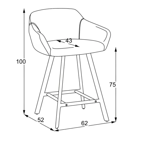 Sgabello Imbottito in Tessuto Tortora con Gambe in Metallo Nero