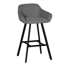 Sgabello Imbottito in Tessuto Grigio Cenere con Gambe in Metallo Nero