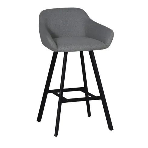 Sgabello Imbottito in Tessuto Grigio Cenere con Gambe in Metallo Nero