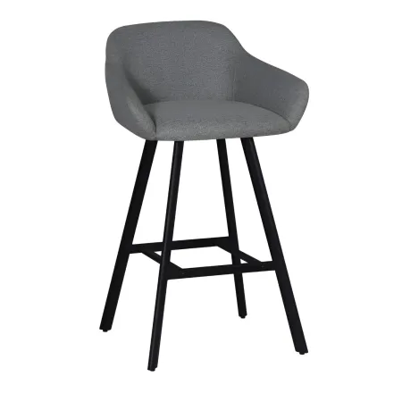 Sgabello Imbottito in Tessuto Grigio Cenere con Gambe in Metallo Nero