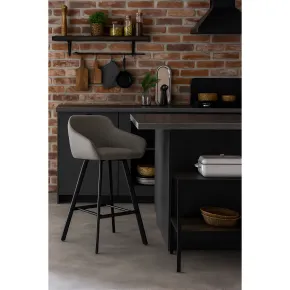Sgabello Imbottito in Tessuto Grigio Cenere con Gambe in Metallo Nero 2