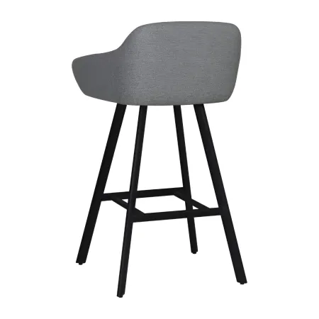 Sgabello Imbottito in Tessuto Grigio Cenere con Gambe in Metallo Nero