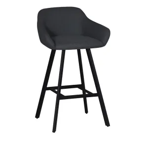 Sgabello Imbottito in Tessuto Grigio Scuro con Gambe in Metallo Nero
