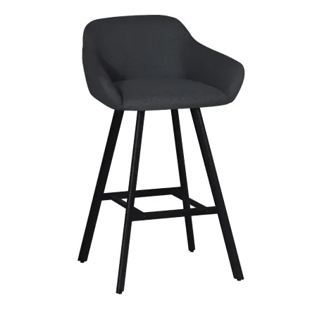 Sgabello Imbottito in Tessuto Grigio Scuro con Gambe in Metallo Nero