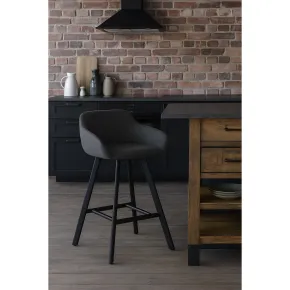 Sgabello Imbottito in Tessuto Grigio Scuro con Gambe in Metallo Nero 2