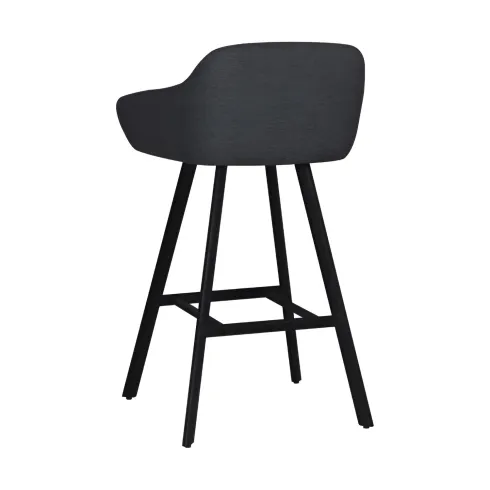 Sgabello Imbottito in Tessuto Grigio Scuro con Gambe in Metallo Nero