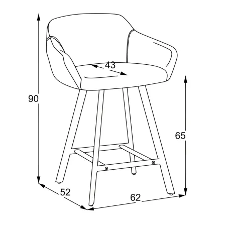 Sgabello Imbottito in Tessuto Grigio Scuro con Gambe in Metallo Nero