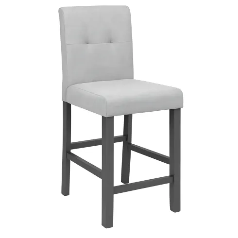 Set 2 Sgabelli in Legno Grigio con Seduta Imbottita in Tessuto Grigio