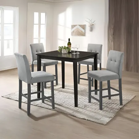 Set 2 Sgabelli in Legno Grigio con Seduta Imbottita in Tessuto Grigio