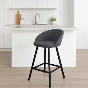 Sgabello Imbottito in Tessuto Grigio con Gambe in Metallo Nero 2