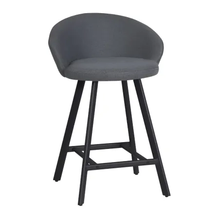 Sgabello Imbottito in Tessuto Grigio con Gambe in Metallo Nero
