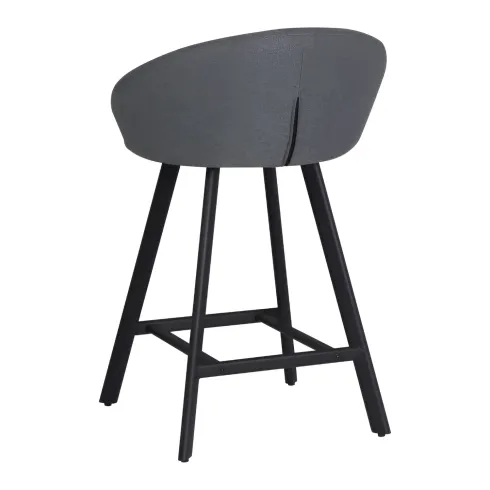 Sgabello Imbottito in Tessuto Grigio con Gambe in Metallo Nero