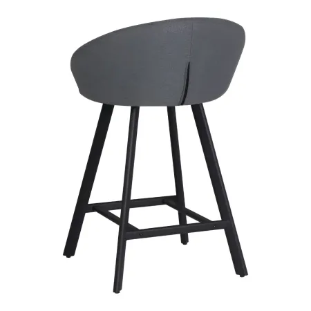 Sgabello Imbottito in Tessuto Grigio con Gambe in Metallo Nero