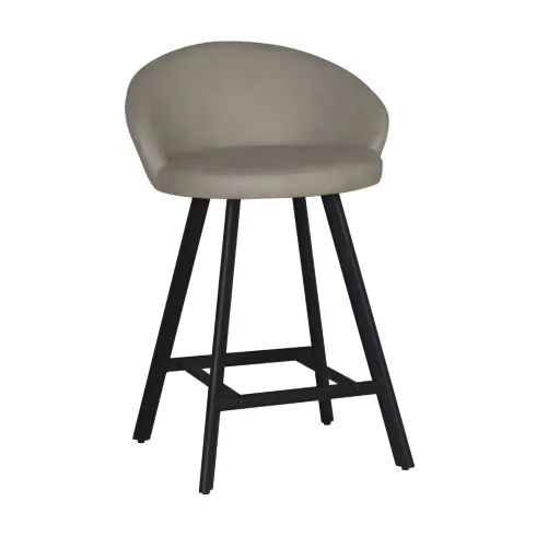 Sgabello Imbottito in Tessuto Tortora con Gambe Nere in Metallo