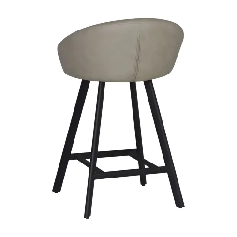 Sgabello Imbottito in Tessuto Tortora con Gambe Nere in Metallo